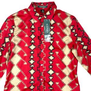Lauren Ralph Lauren Aztec Print Shirt M Red Western‎ Button Down NWT